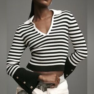Maeve Anthropologie Bell Sleeve Polo Striped Sweater Size Medium